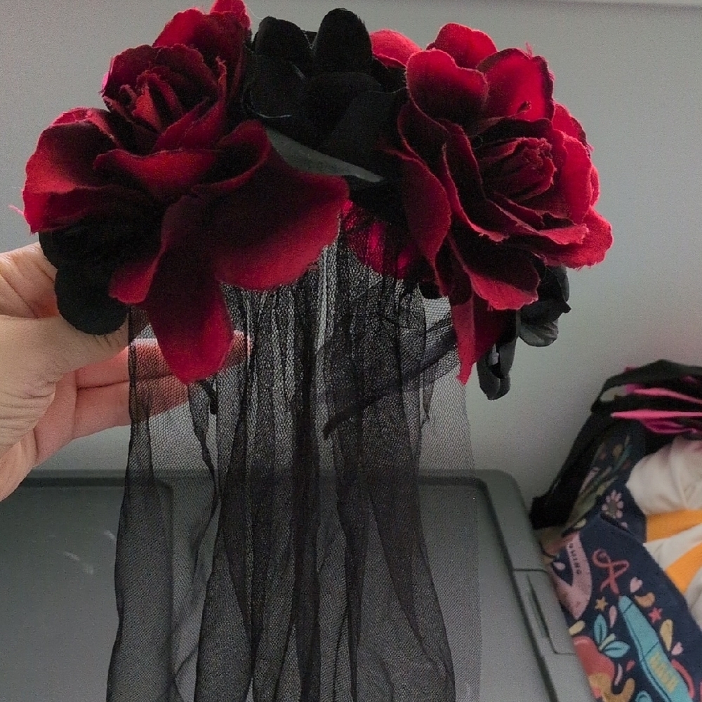 Black And Red Floral Headband